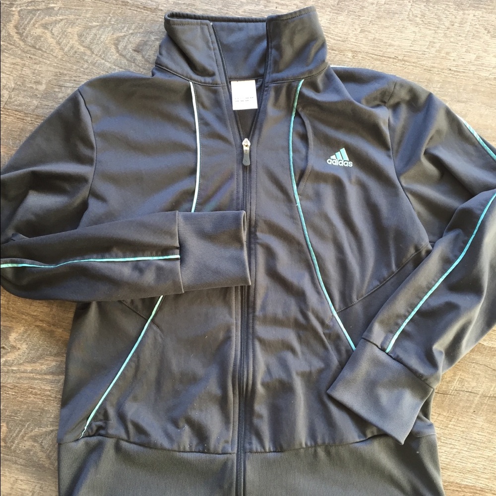Adidas track jacket- grey/teal- Large